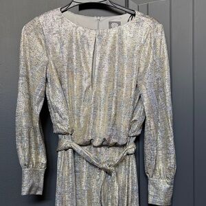 Vince Camuto Metallic Silver Evening Jumpsuit with Tie Waist